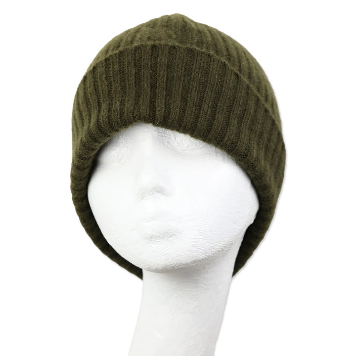 Jenni Kayne Olive Green Ribbed Knit Cashmere Beanie