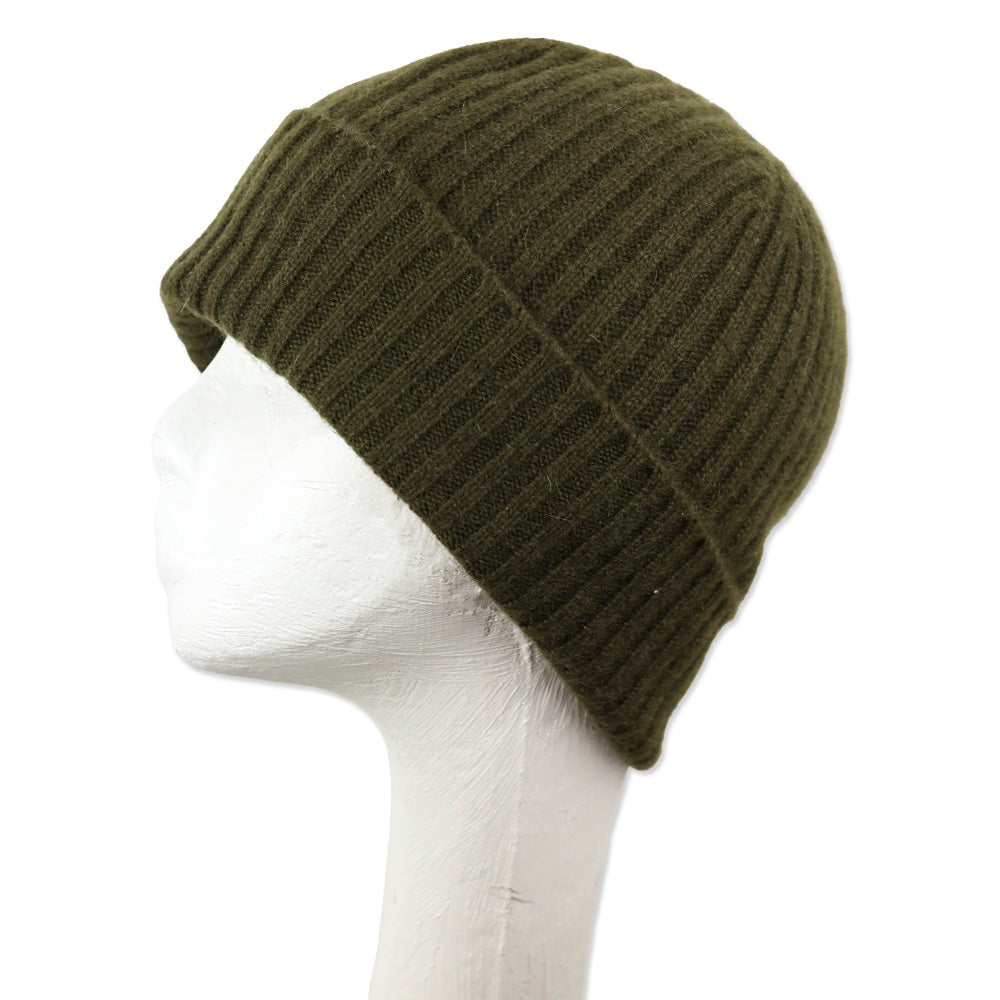 Jenni Kayne Olive Green Ribbed Knit Cashmere Beanie