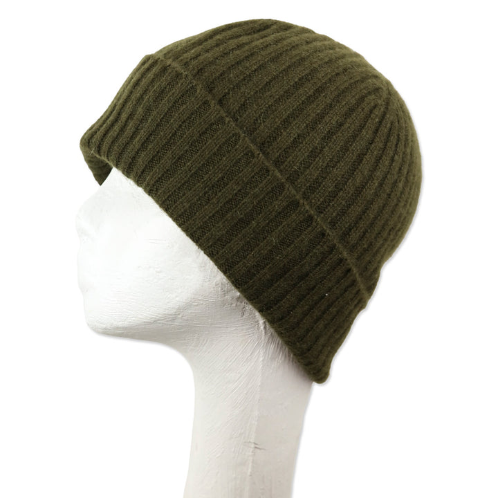 Jenni Kayne Olive Green Ribbed Knit Cashmere Beanie