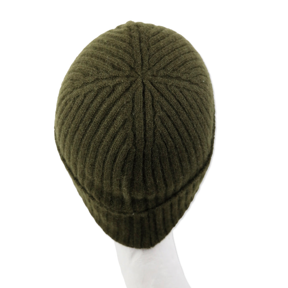 Jenni Kayne Olive Green Ribbed Knit Cashmere Beanie