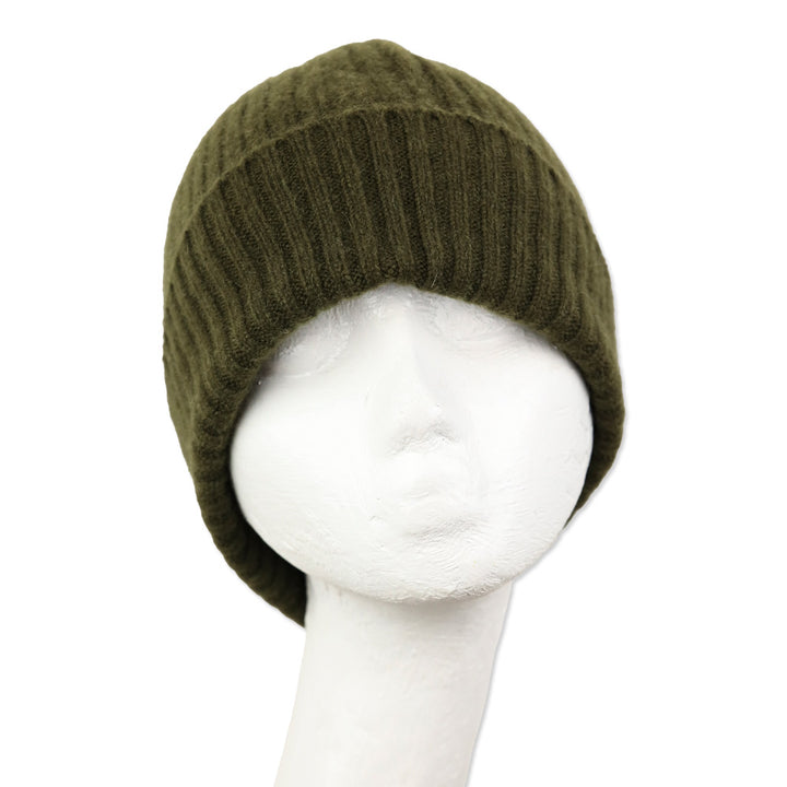 Jenni Kayne Olive Green Ribbed Knit Cashmere Beanie