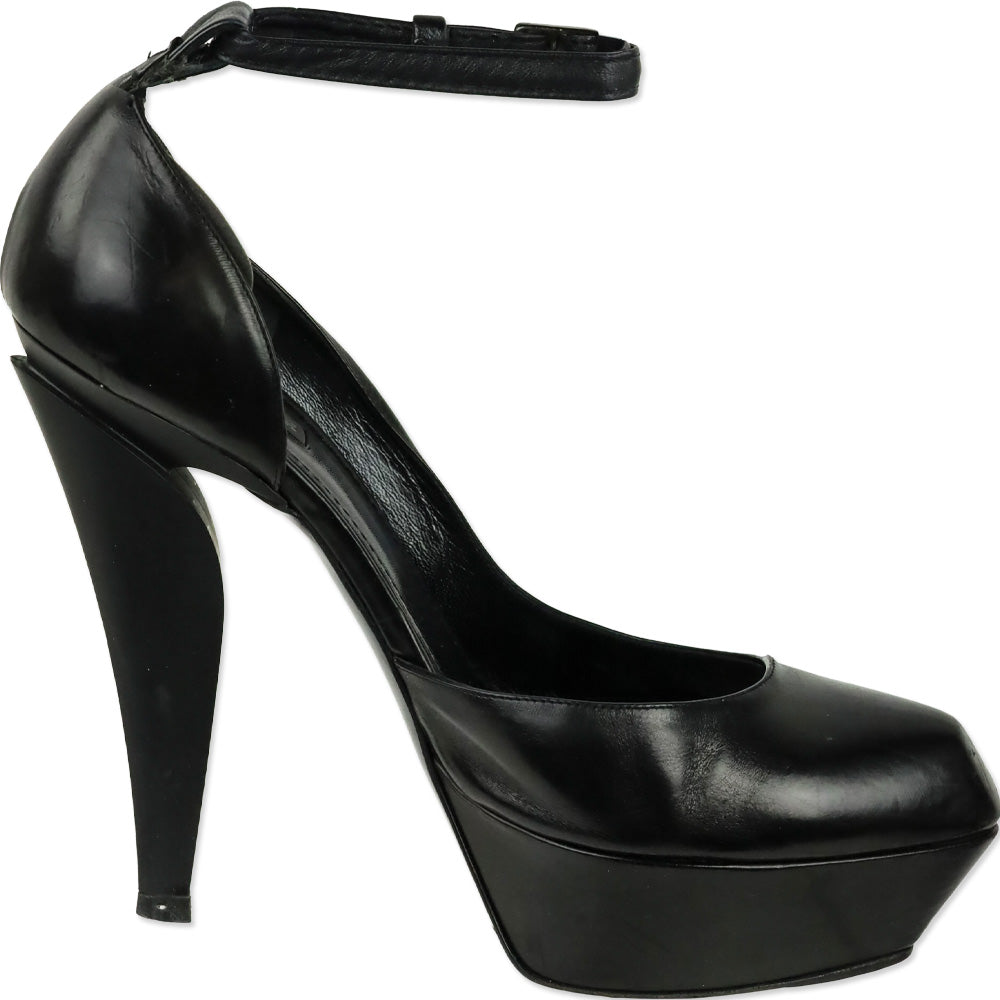 Jil Sander Black Leather Platform Ankle-Strap D'Orsay Pump