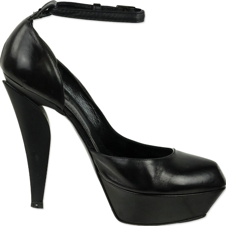Jil Sander Black Leather Platform Ankle-Strap D'Orsay Pump