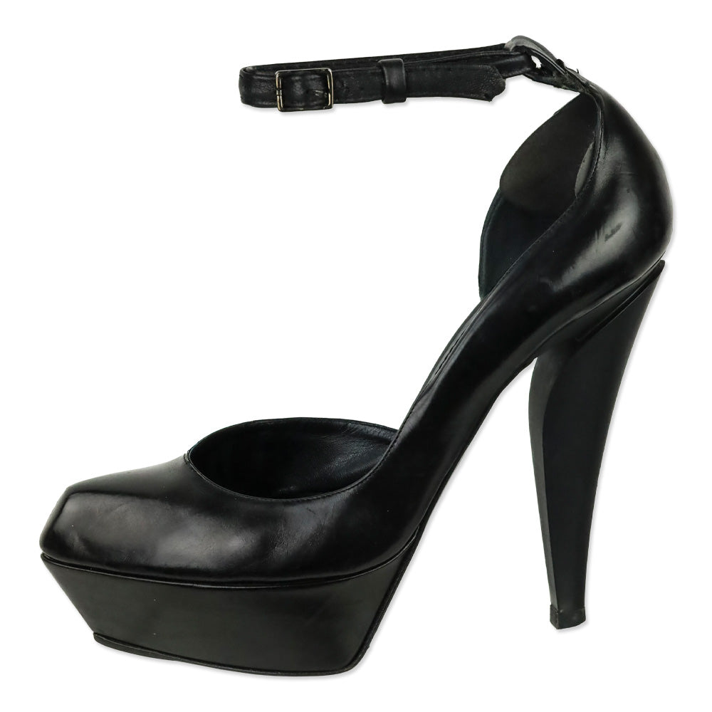Jil Sander Black Leather Platform Ankle-Strap D'Orsay Pump