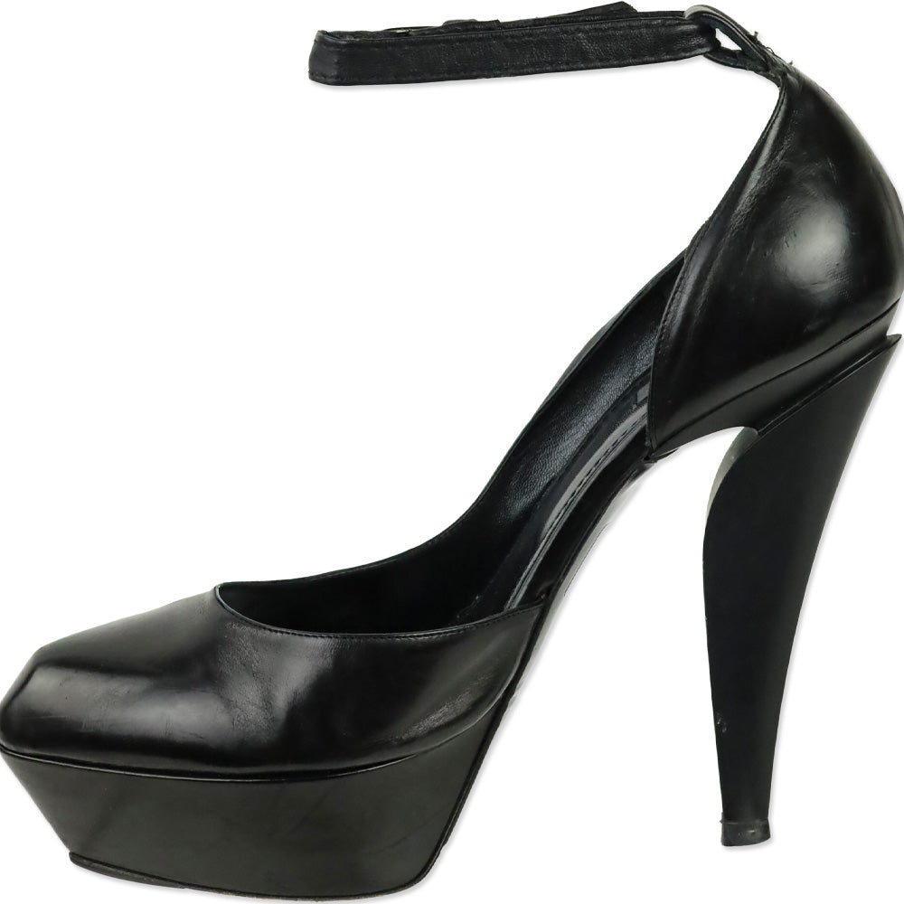 Jil Sander Black Leather Platform Ankle-Strap D'Orsay Pump