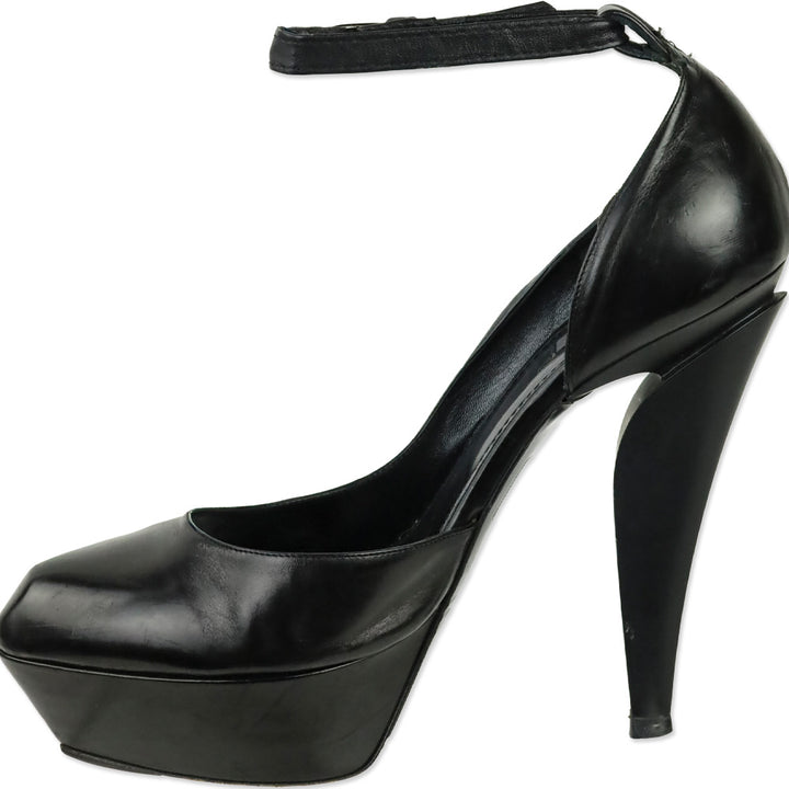 Jil Sander Black Leather Platform Ankle-Strap D'Orsay Pump