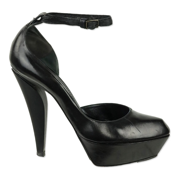 Jil Sander Black Leather Platform Ankle-Strap D'Orsay Pump
