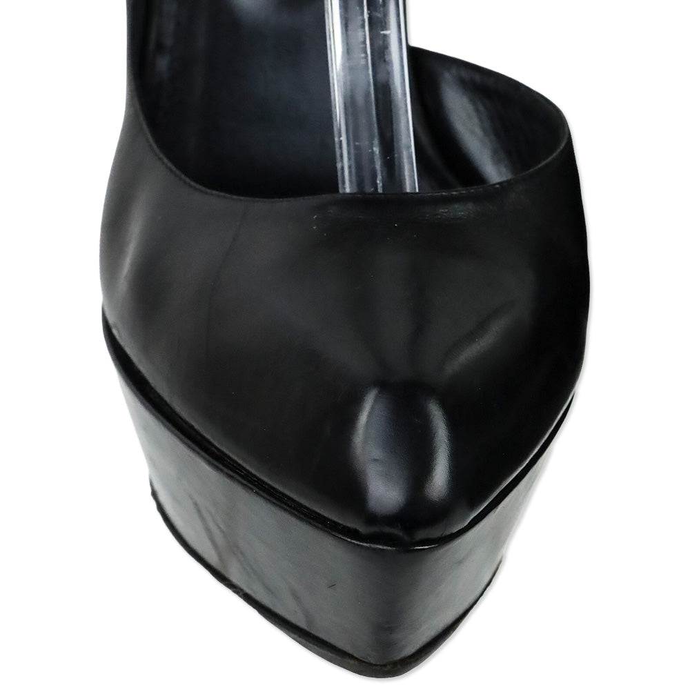 Jil Sander Black Leather Platform Ankle-Strap D'Orsay Pump