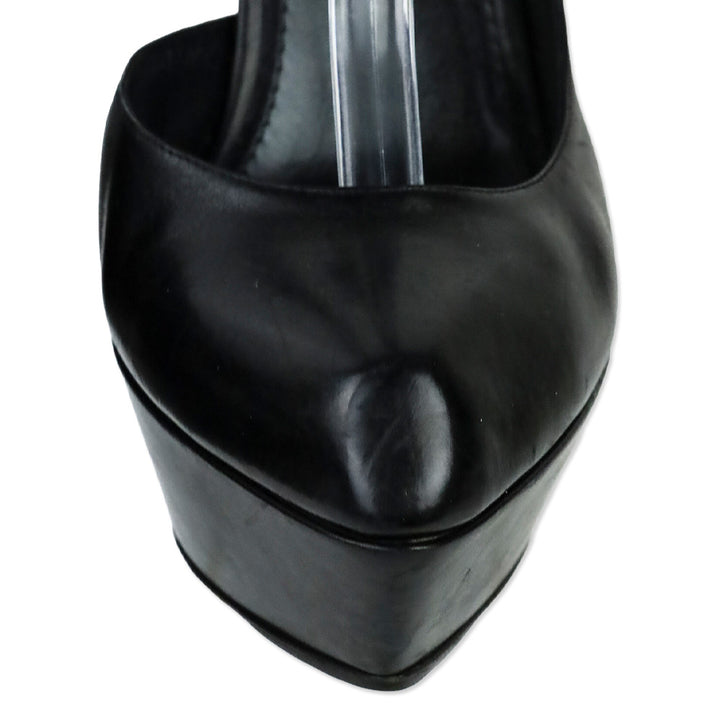 Jil Sander Black Leather Platform Ankle-Strap D'Orsay Pump