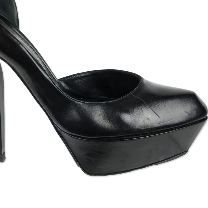 Jil Sander Black Leather Platform Ankle-Strap D'Orsay Pump