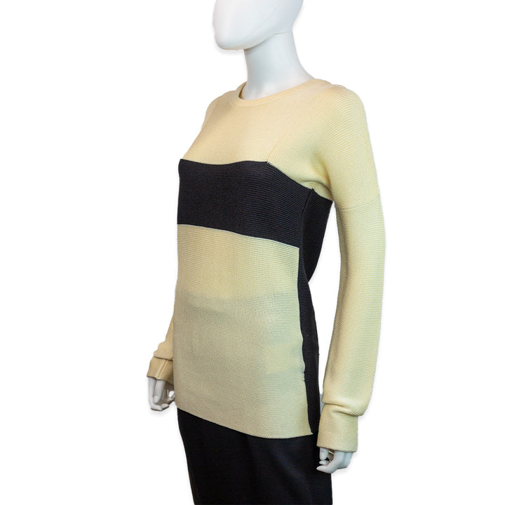 Jil Sander Cream/Black Colorblock Silk Knit Sweater