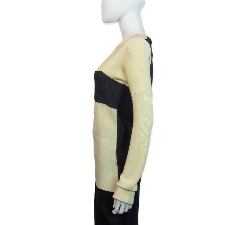 Jil Sander Cream/Black Colorblock Silk Knit Sweater