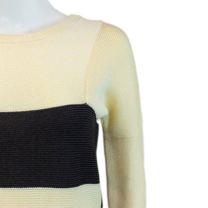 Jil Sander Cream/Black Colorblock Silk Knit Sweater