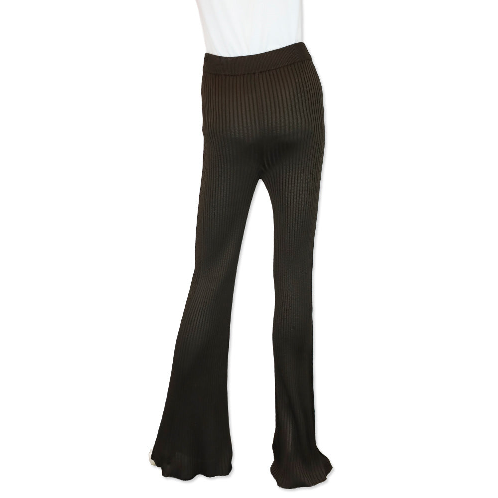 Jil Sander Dark Brown Ribbed-Knit Rayon Flared Trousers