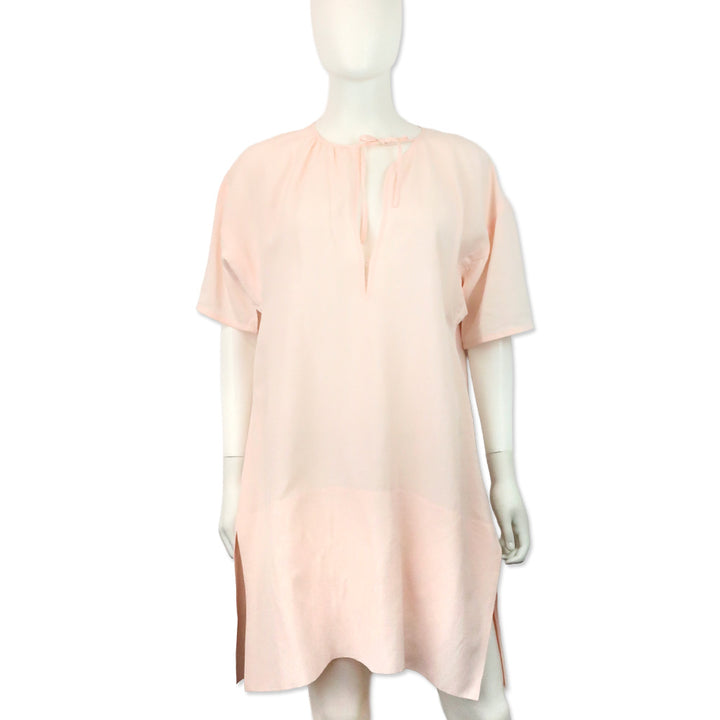 Jil Sander Light Pink Sheer Keyhole Midi Shift Dress
