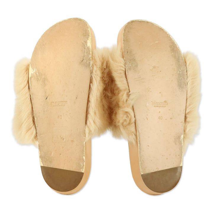 Jil Sander Peach Toscana Faux Shearling Fur Slide Sandal