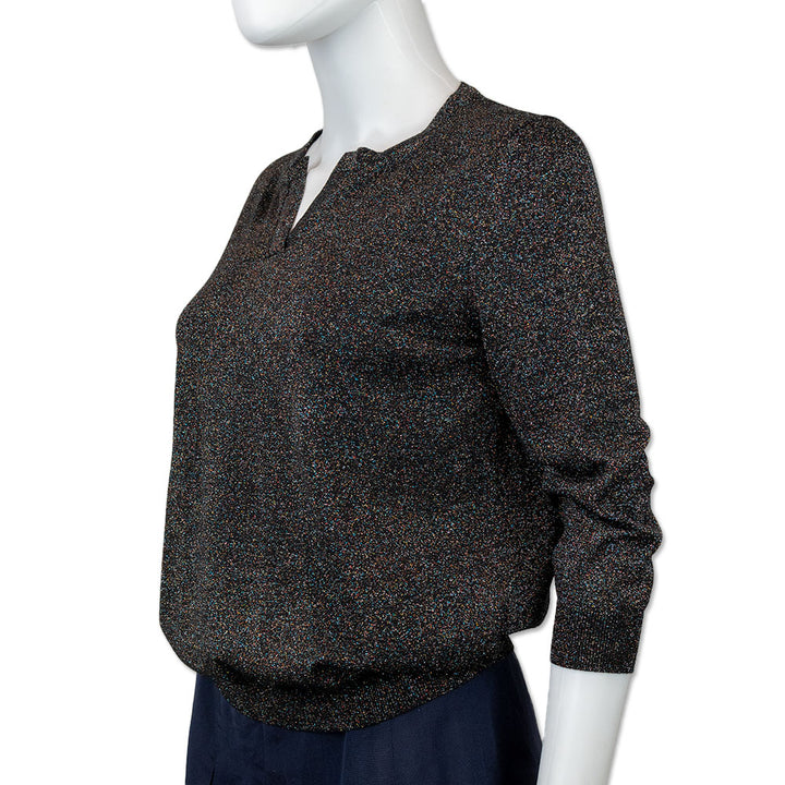 Jil Sander Black V-Neck Glitter Knit Top