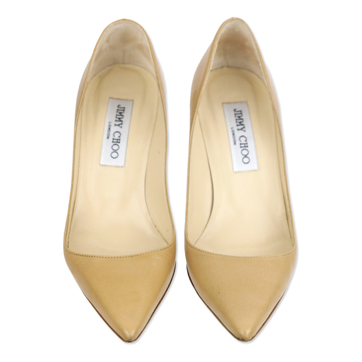 Jimmy Cho Tan Leather Pointed Toe Pumps