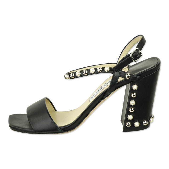 Jimmy Choo Aadra 85 Nappa Leather Pearl Studded Sandals