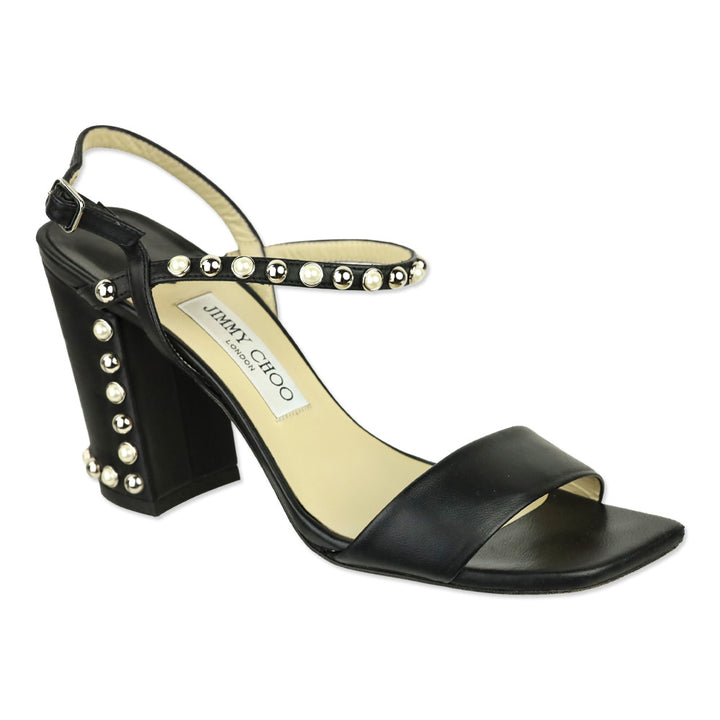 Jimmy Choo Aadra 85 Nappa Leather Pearl Studded Sandals