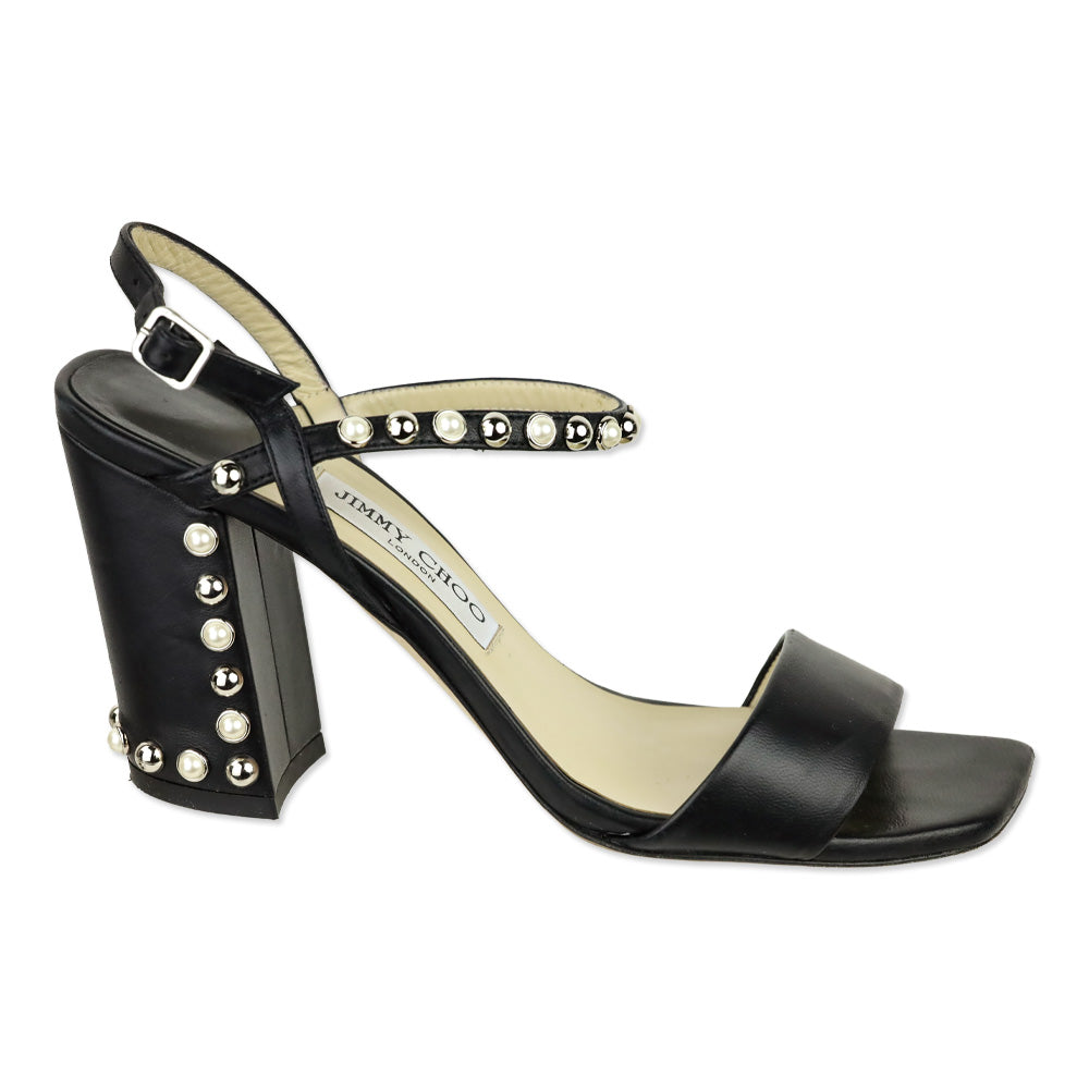 Jimmy Choo Aadra 85 Nappa Leather Pearl Studded Sandals