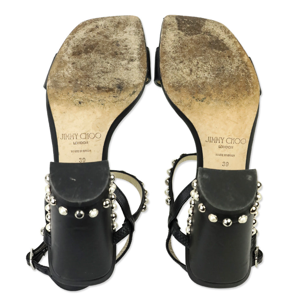 Jimmy Choo Aadra 85 Nappa Leather Pearl Studded Sandals