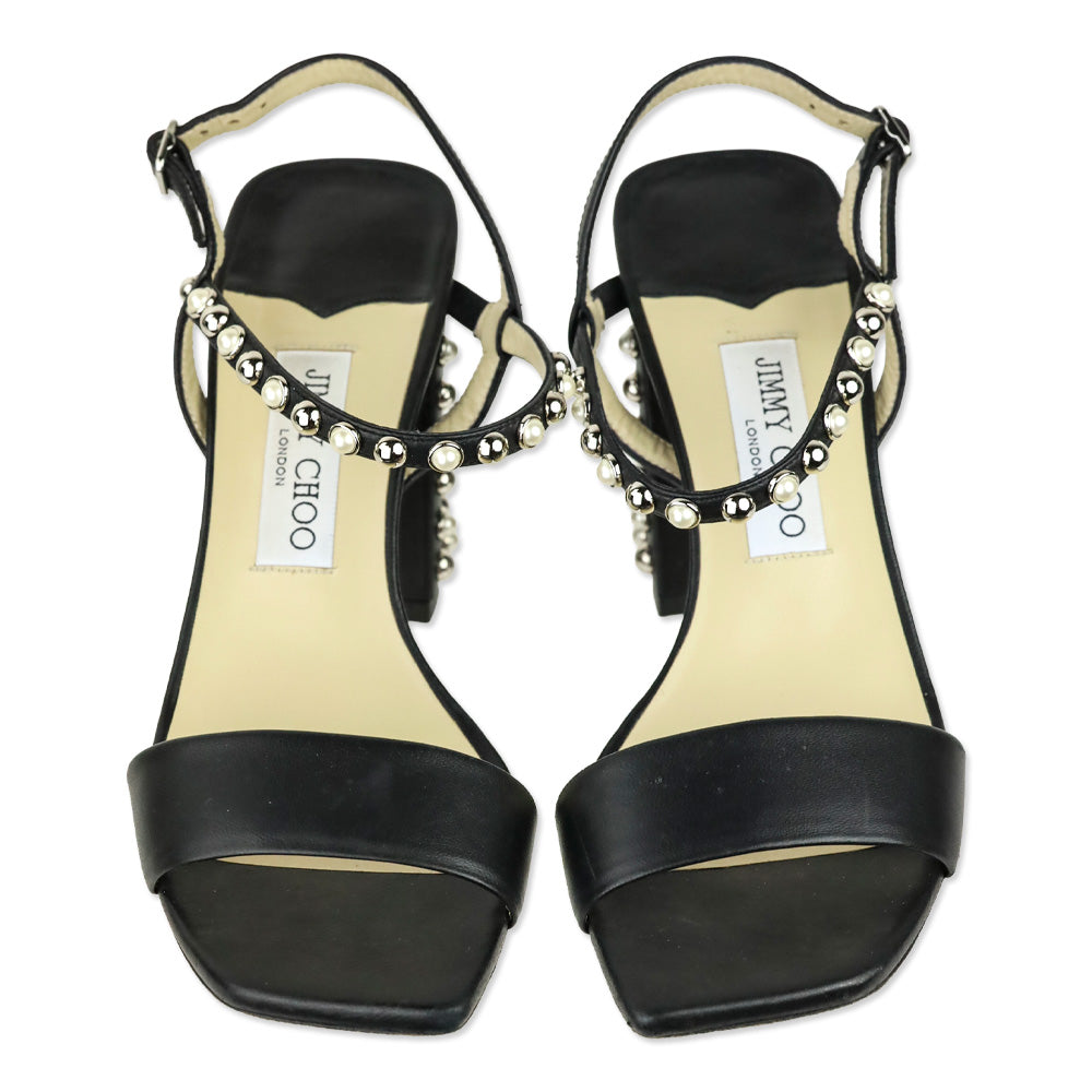Jimmy Choo Aadra 85 Nappa Leather Pearl Studded Sandals