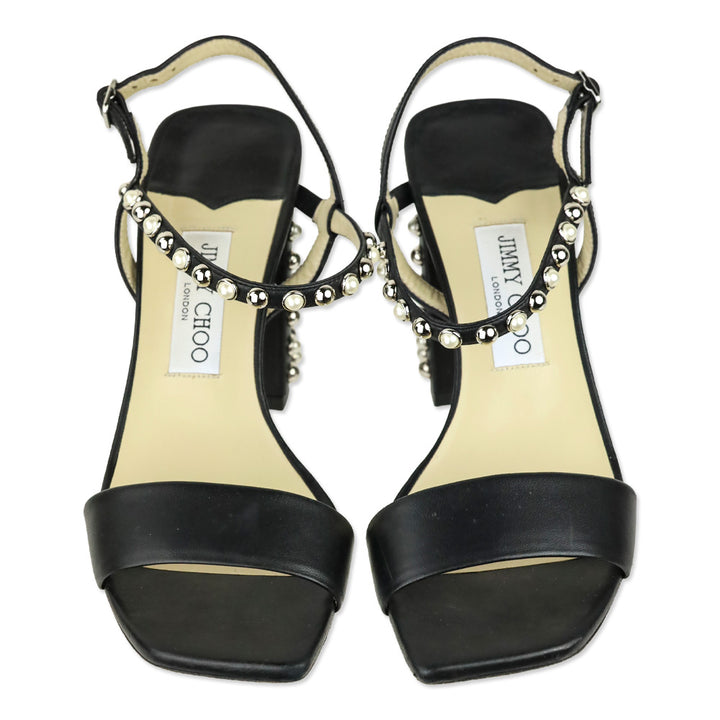 Jimmy Choo Aadra 85 Nappa Leather Pearl Studded Sandals