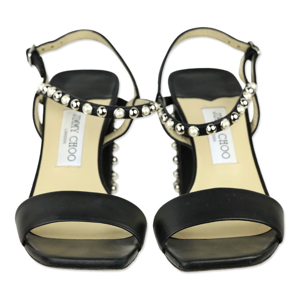 Jimmy Choo Aadra 85 Nappa Leather Pearl Studded Sandals