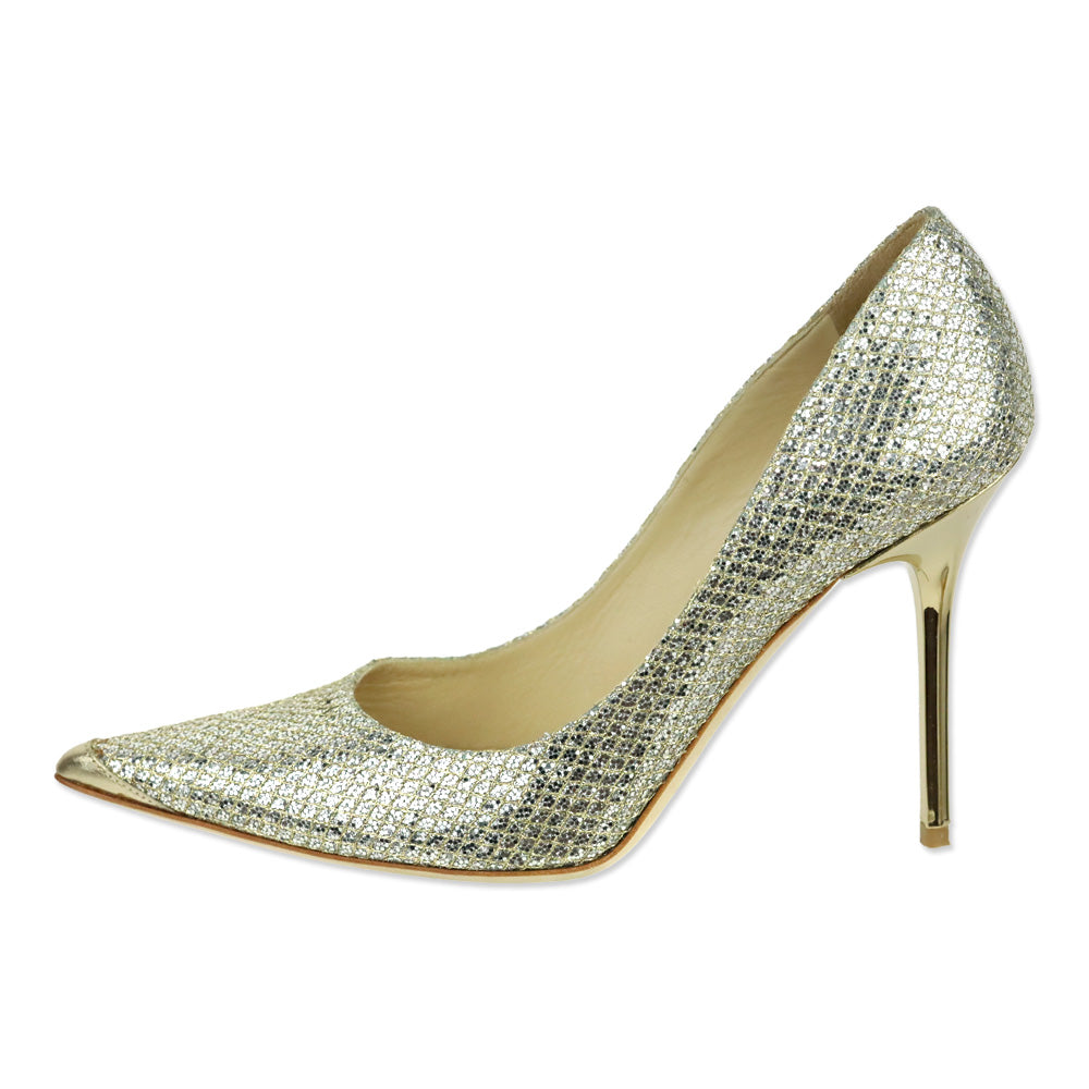 Jimmy Choo Abel Champagne Gold 100M Glitter Point Pumps