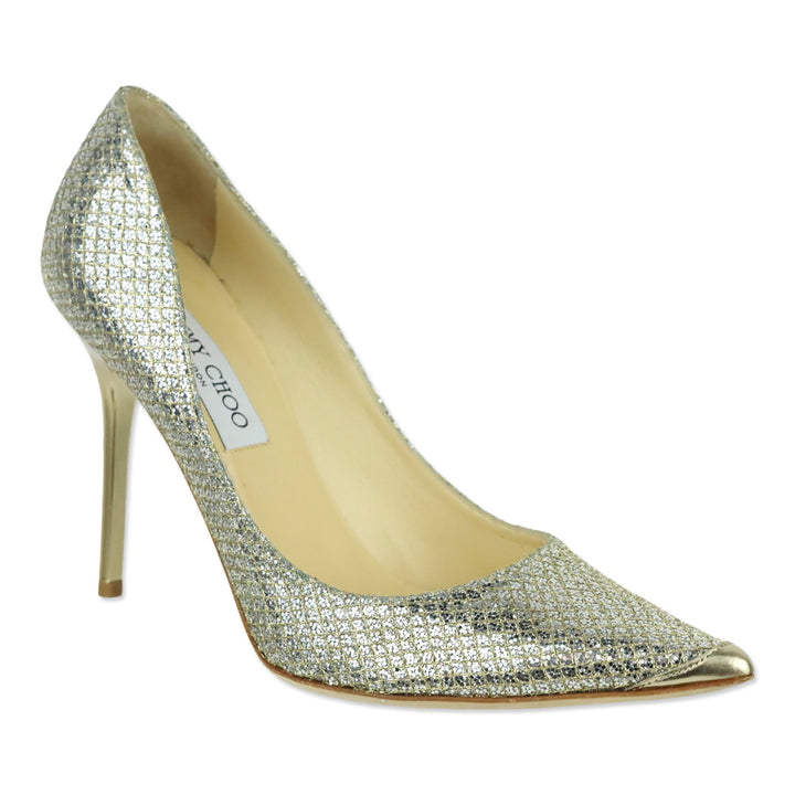 Jimmy Choo Abel Champagne Gold 100M Glitter Point Pumps