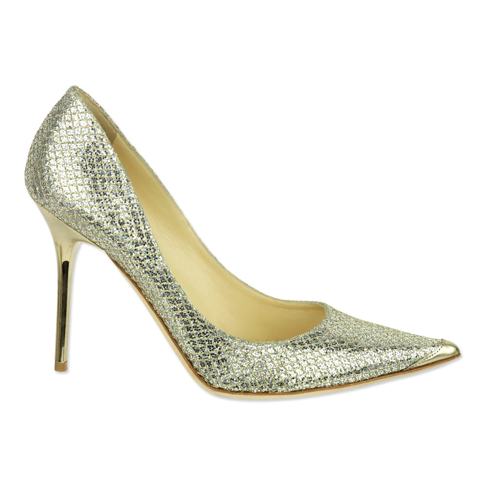 Jimmy Choo Abel Champagne Gold 100M Glitter Point Pumps