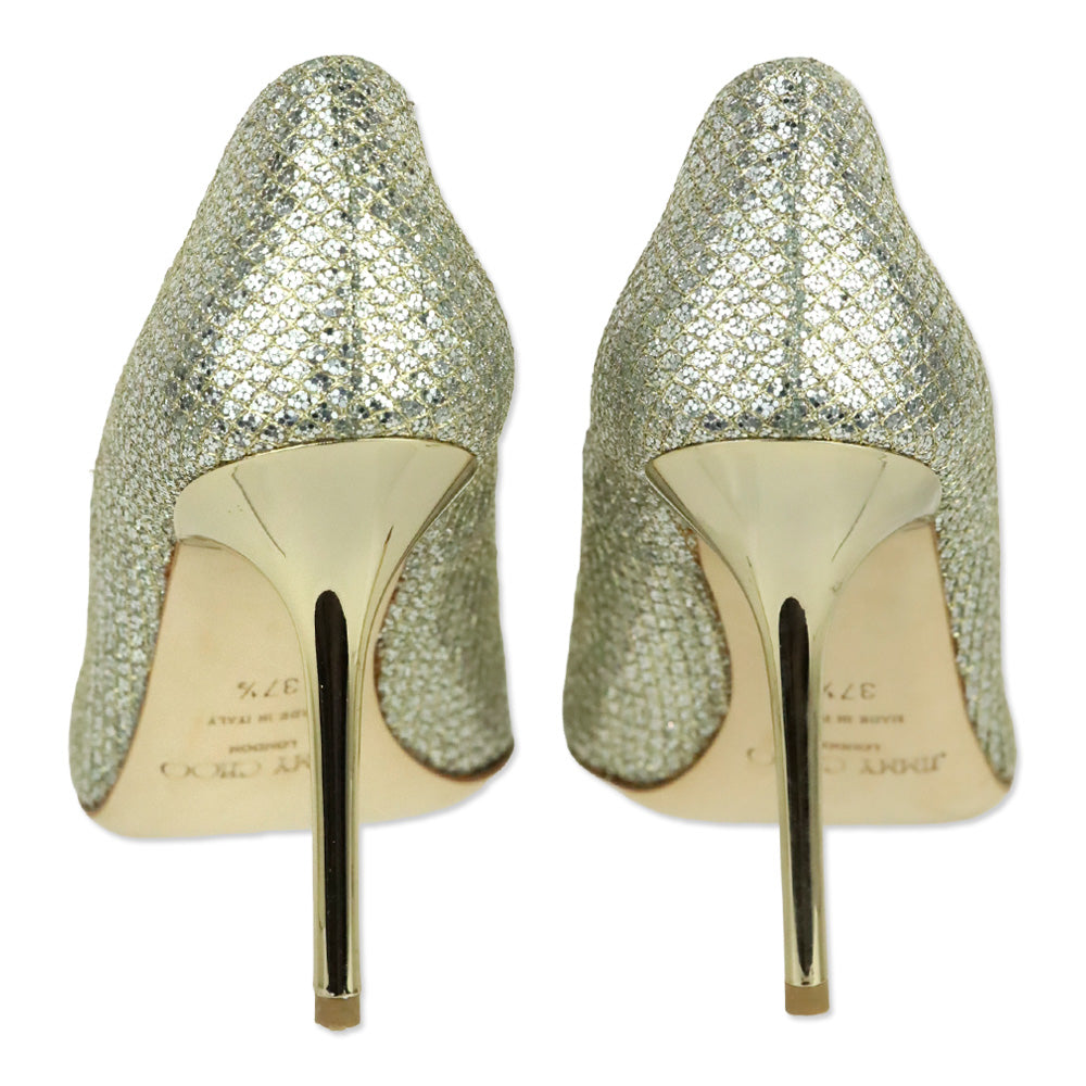 Jimmy Choo Abel Champagne Gold 100M Glitter Point Pumps