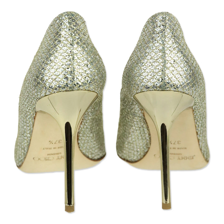 Jimmy Choo Abel Champagne Gold 100M Glitter Point Pumps