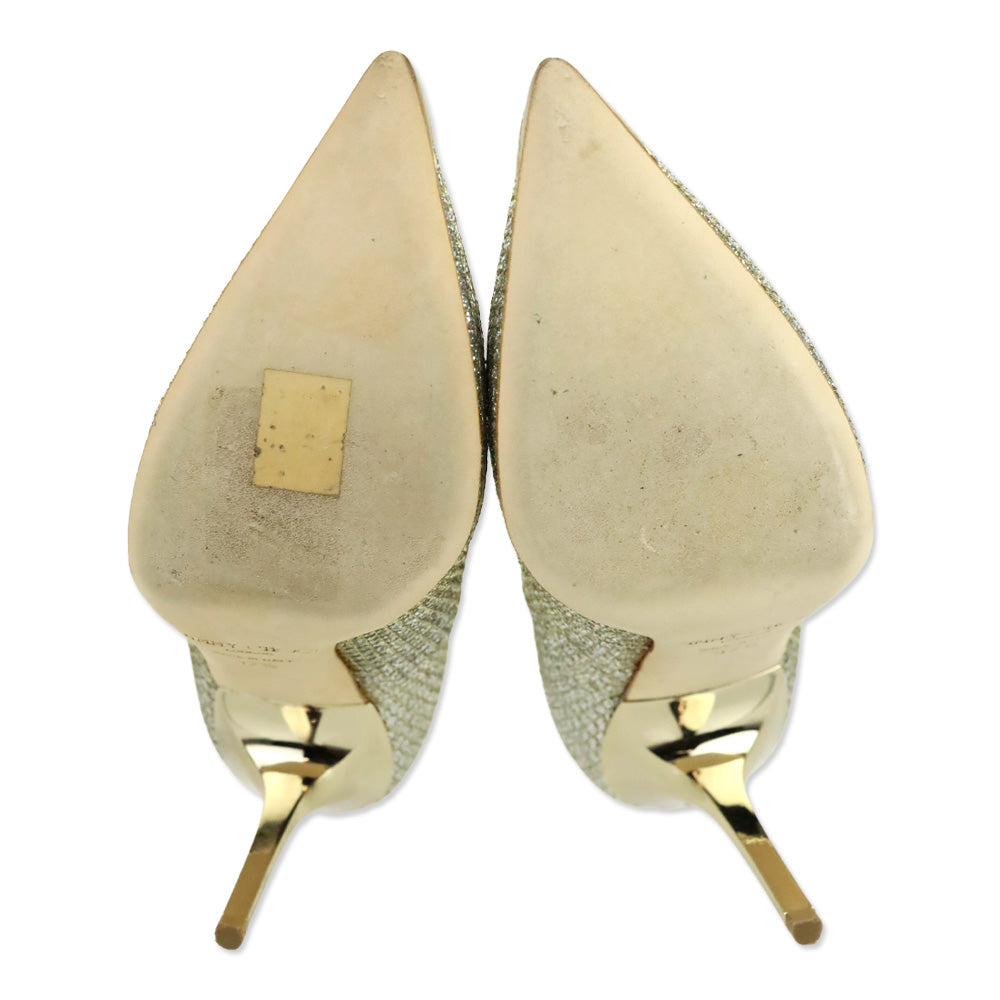 Jimmy Choo Abel Champagne Gold 100M Glitter Point Pumps