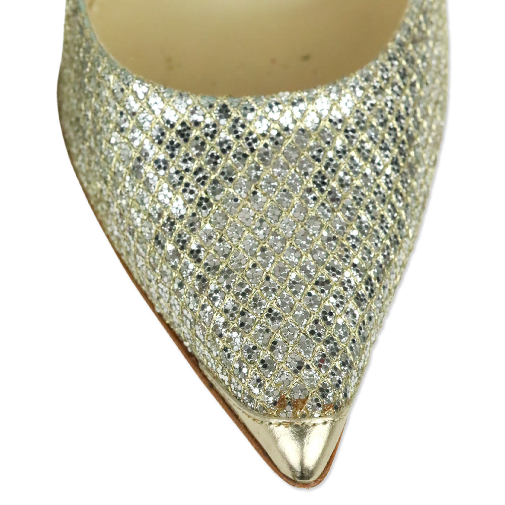Jimmy Choo Abel Champagne Gold 100M Glitter Point Pumps