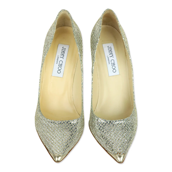 Jimmy Choo Abel Champagne Gold 100M Glitter Point Pumps