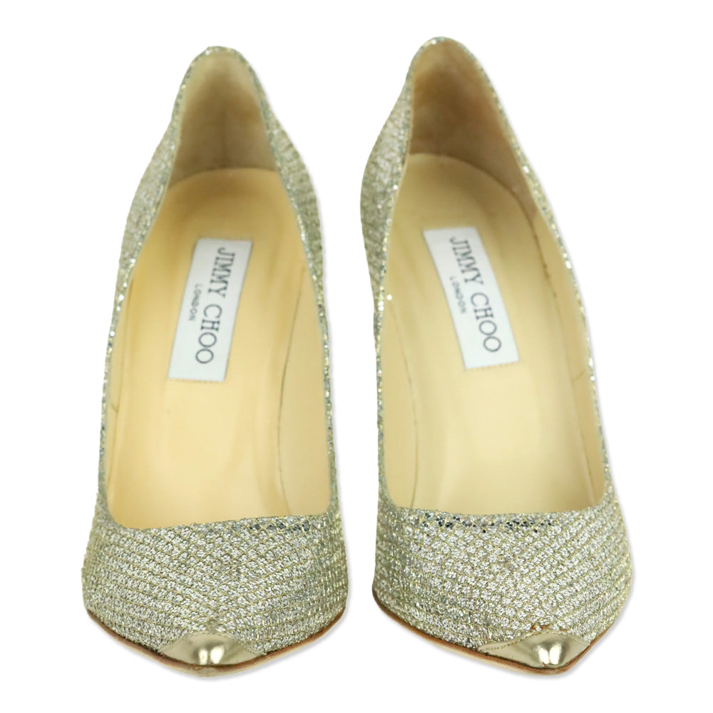 Jimmy Choo Abel Champagne Gold 100M Glitter Point Pumps