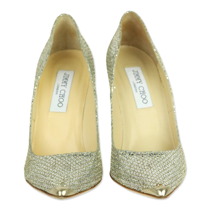 Jimmy Choo Abel Champagne Gold 100M Glitter Point Pumps
