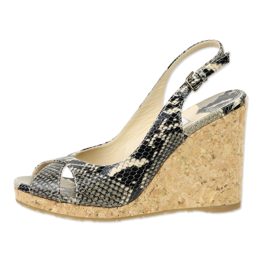 Jimmy Choo Amely Snake Leather Slingback Cork Wedge Sandal