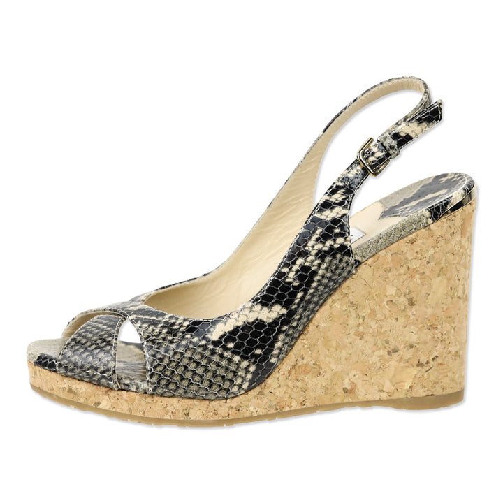 Jimmy Choo Amely Snake Leather Slingback Cork Wedge Sandal