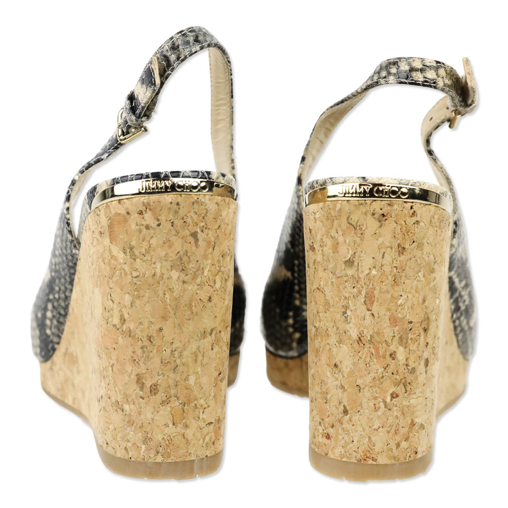 Jimmy Choo Amely Snake Leather Slingback Cork Wedge Sandal