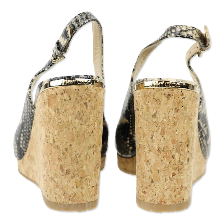 Jimmy Choo Amely Snake Leather Slingback Cork Wedge Sandal
