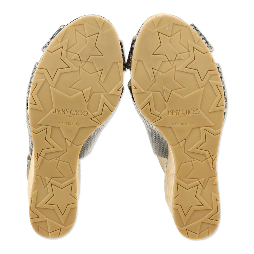 Jimmy Choo Amely Snake Leather Slingback Cork Wedge Sandal