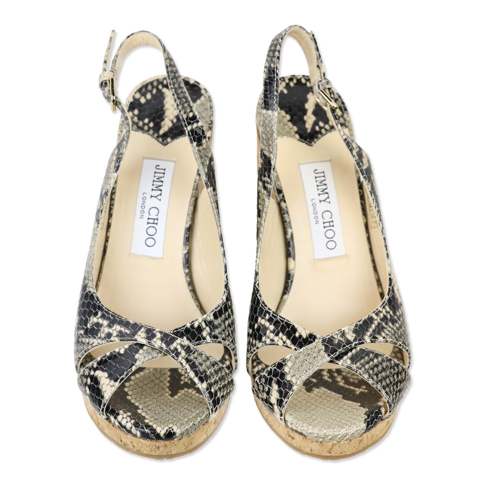 Jimmy Choo Amely Snake Leather Slingback Cork Wedge Sandal