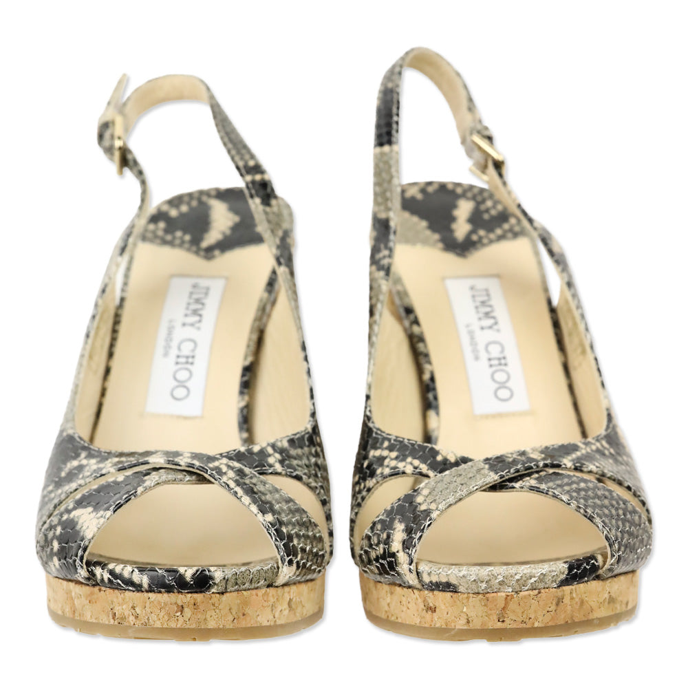 Jimmy Choo Amely Snake Leather Slingback Cork Wedge Sandal