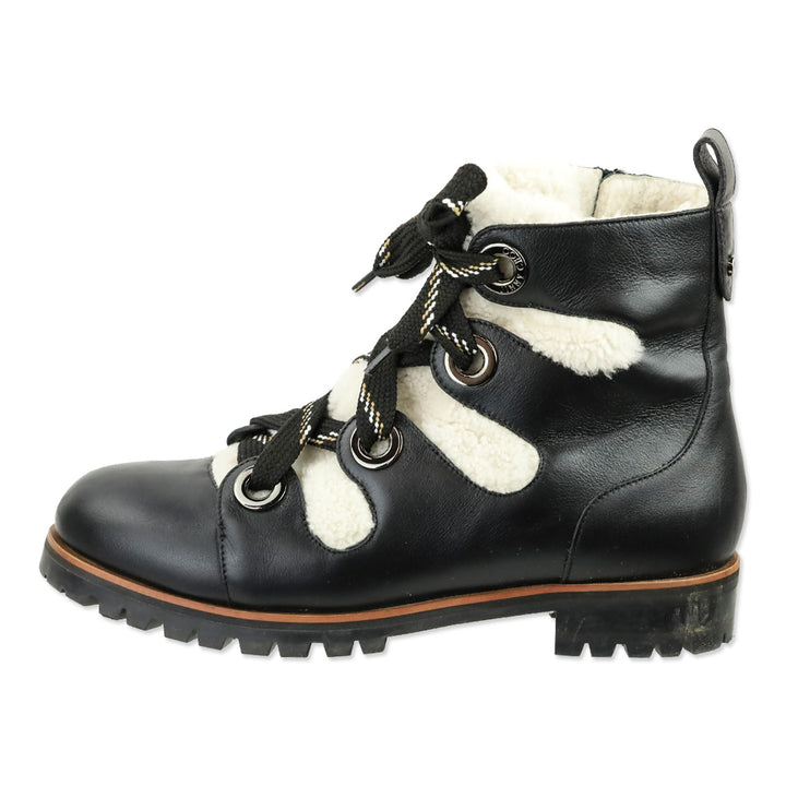 Jimmy Choo Bei Flat Black Leather Shearling Boot