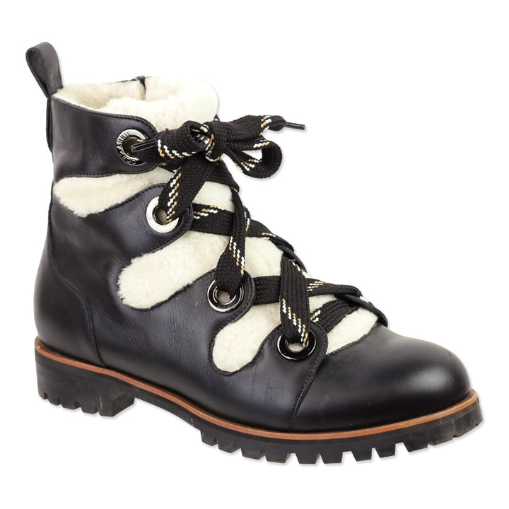 Jimmy Choo Bei Flat Black Leather Shearling Boot