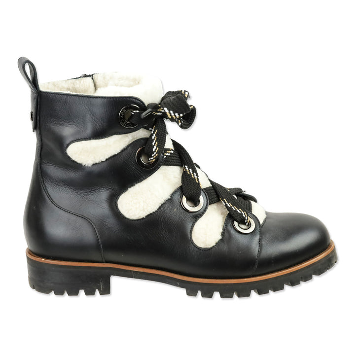 Jimmy Choo Bei Flat Black Leather Shearling Boot