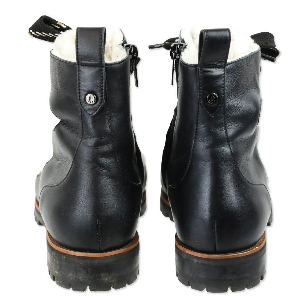 Jimmy Choo Bei Flat Black Leather Shearling Boot